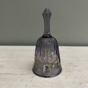 Fenton Lavender Purple Hand Painted Flowers Mini Bell Signed and Silver Sticker
